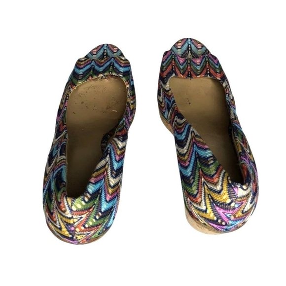 Nine West Wild Thing Sandals Womens Rainbow Cork Wedge Heel Peep Toe Size 9.5 - Picture 7 of 11